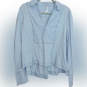 FREE PEOPLE Jean Material Tunic Long Sleeve with Button Details